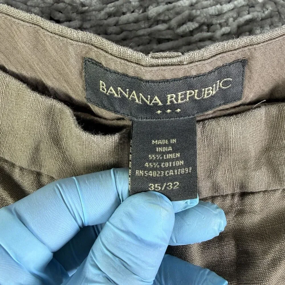 Banana Republic Linen Pants Mens 35x32 Brown Chino Summer Preppy Business Work